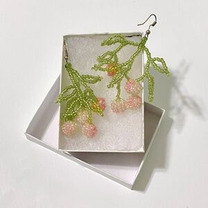 Elegant Beaded Cherry Earrings